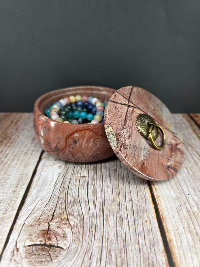 Natural Picture Jasper Bowl with Lid