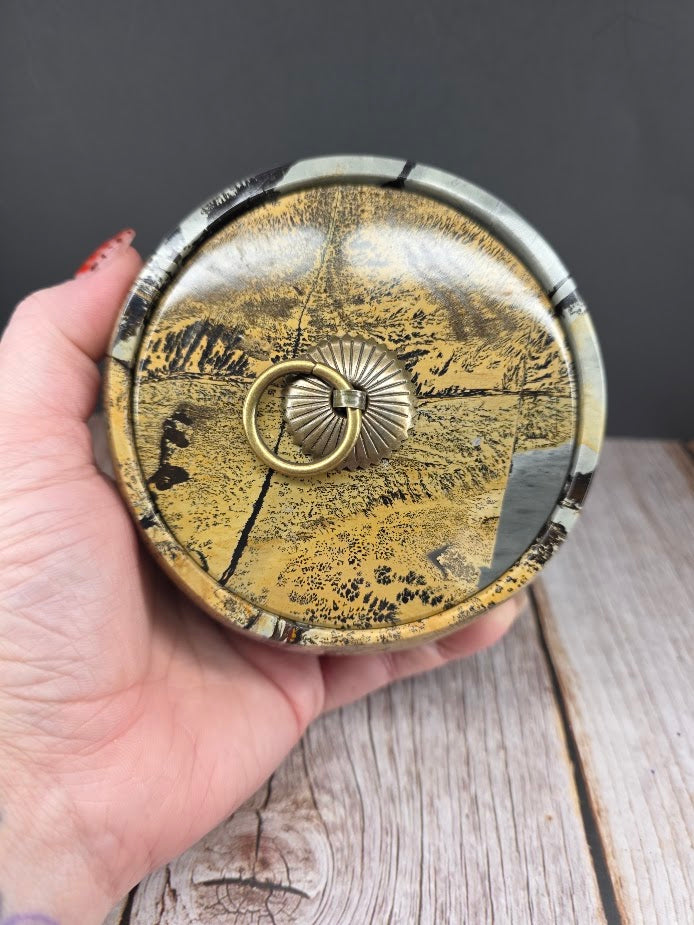 Natural Picture Jasper Bowl with Lid