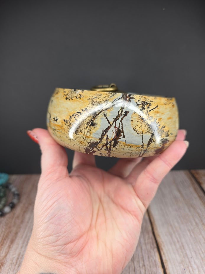 Natural Picture Jasper Bowl with Lid