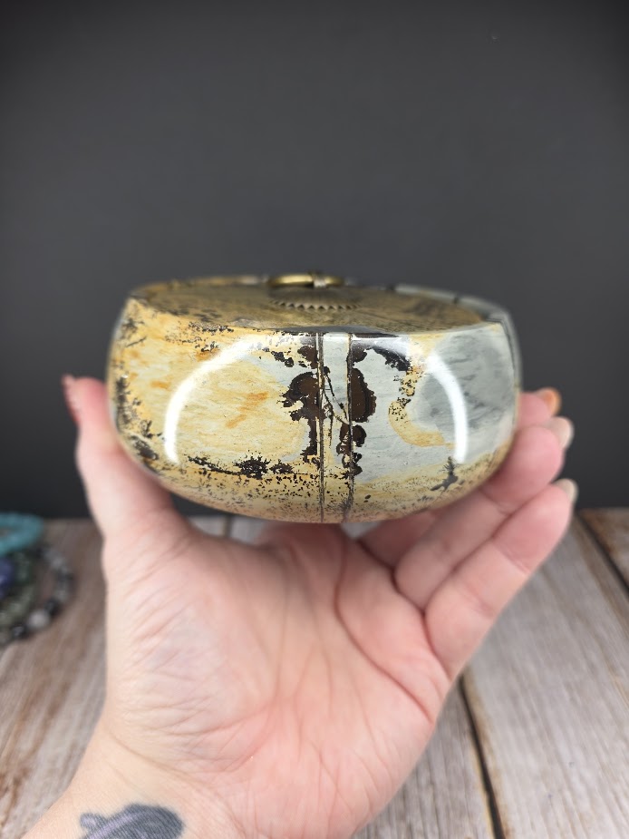 Natural Picture Jasper Bowl with Lid
