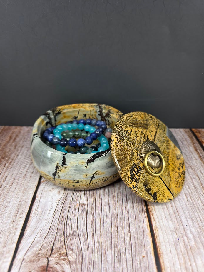 Natural Picture Jasper Bowl with Lid