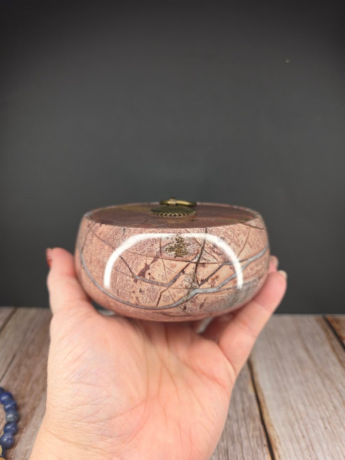 Natural Picture Jasper Bowl with Lid