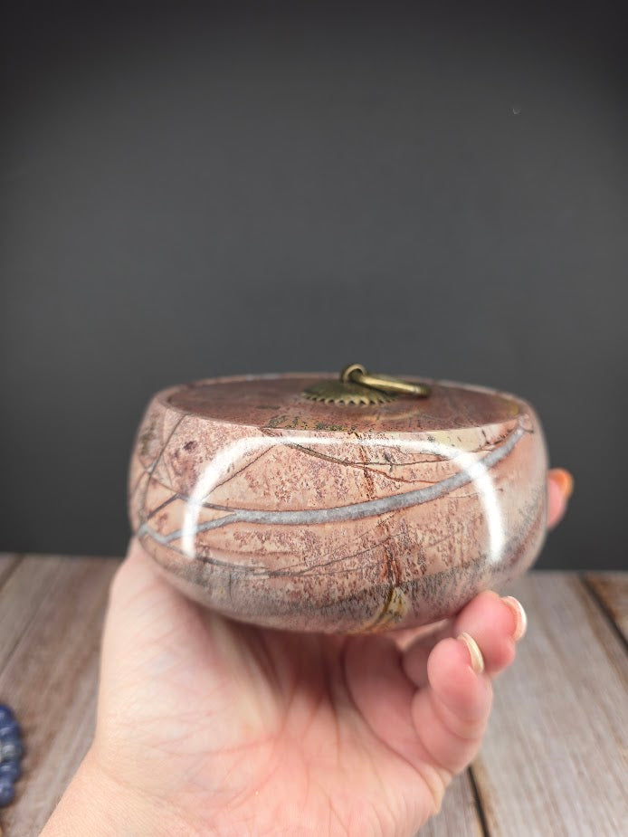 Natural Picture Jasper Bowl with Lid
