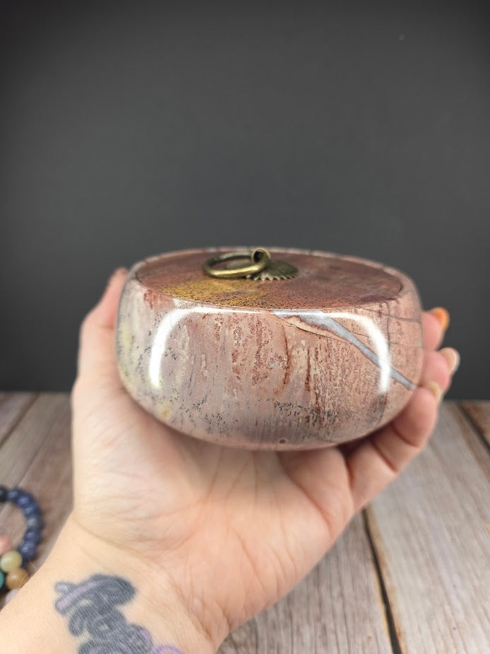 Natural Picture Jasper Bowl with Lid