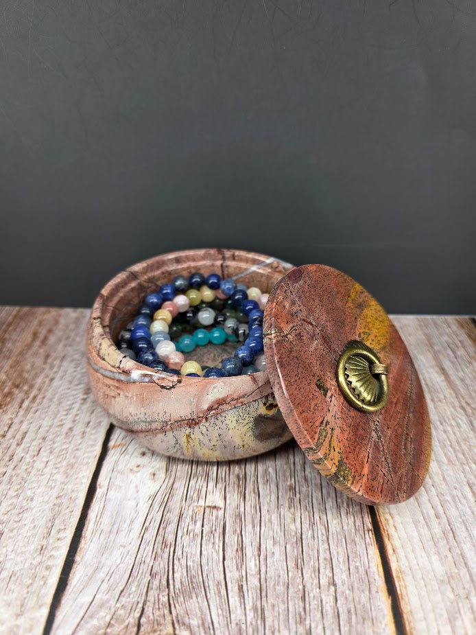 Natural Picture Jasper Bowl with Lid