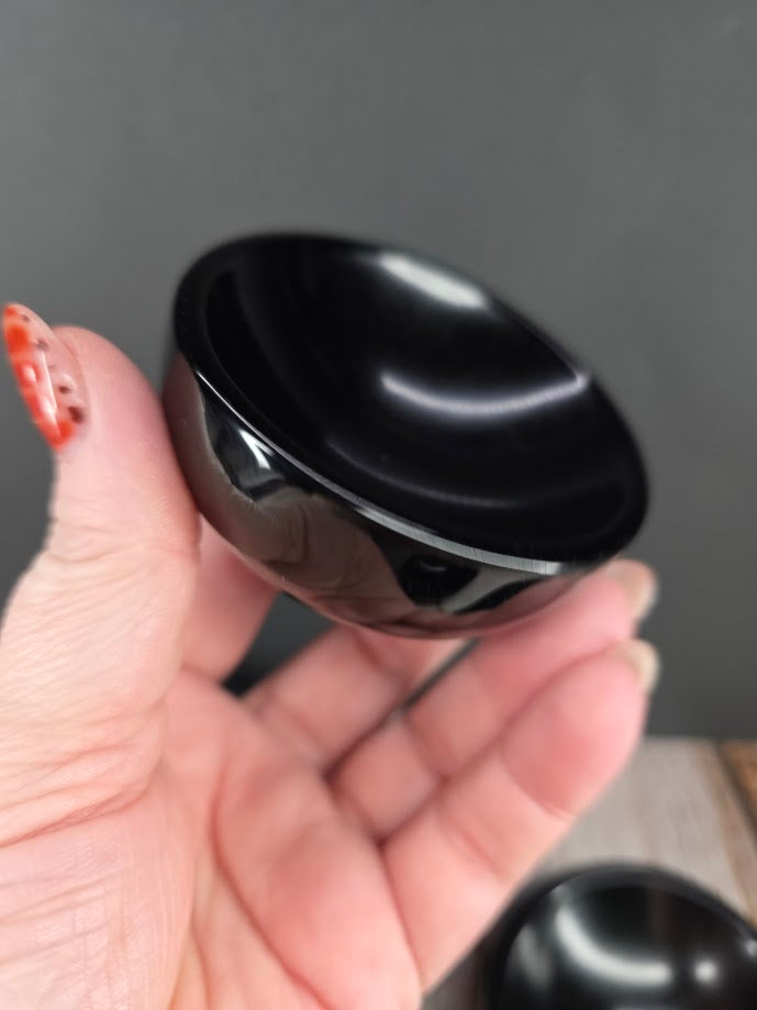 Mini Hand Carved Black Obsidian Bowl - Trinket Dish