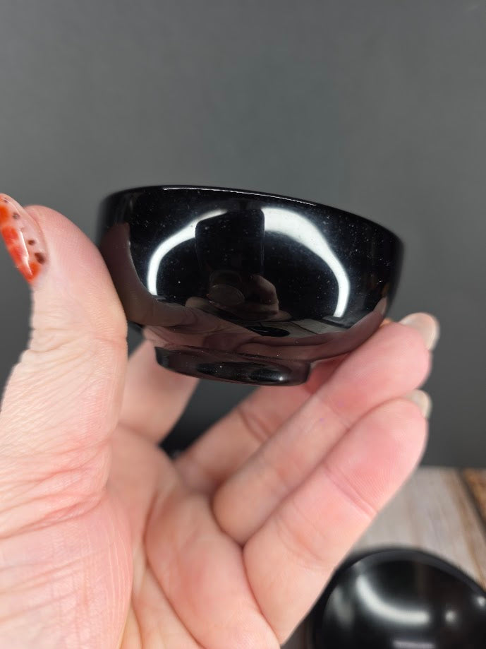 Mini Hand Carved Black Obsidian Bowl - Trinket Dish