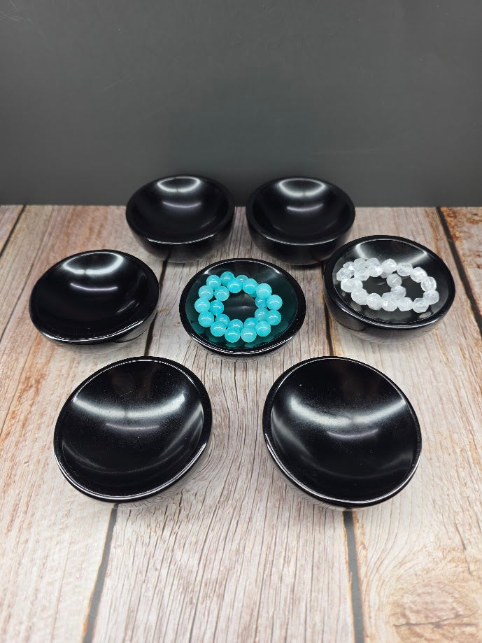 Mini Hand Carved Black Obsidian Bowl - Trinket Dish