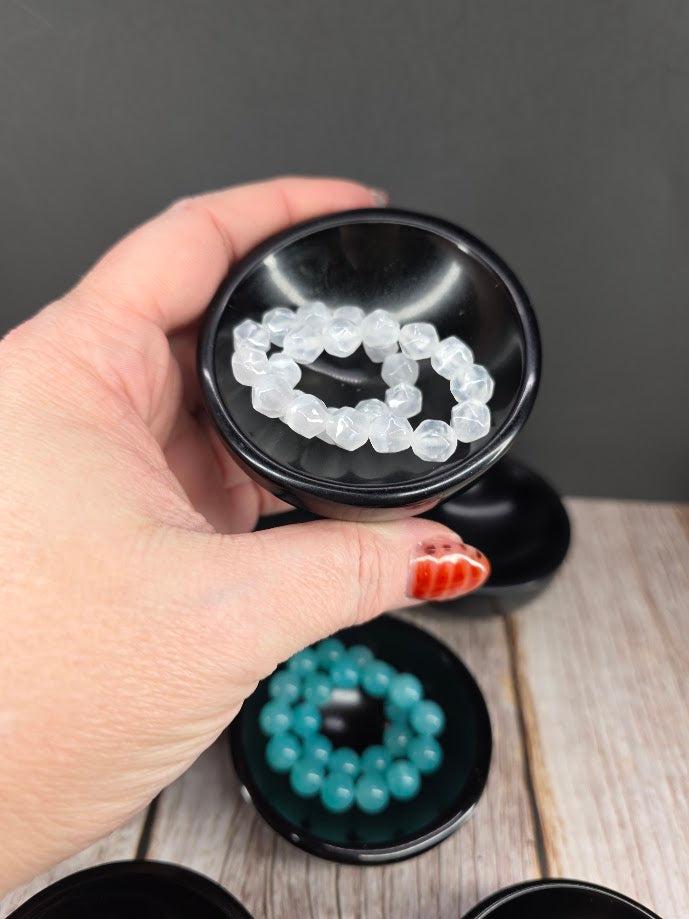 Mini Hand Carved Black Obsidian Bowl - Trinket Dish