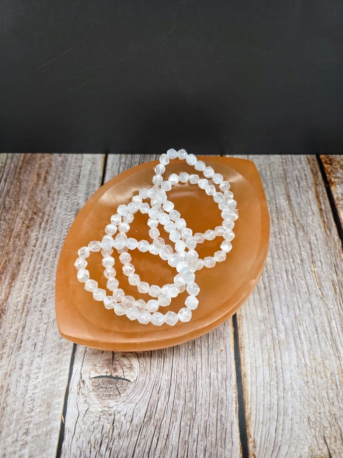 Natural Peach Satin Spar Marquise Shaped Bowl - Large