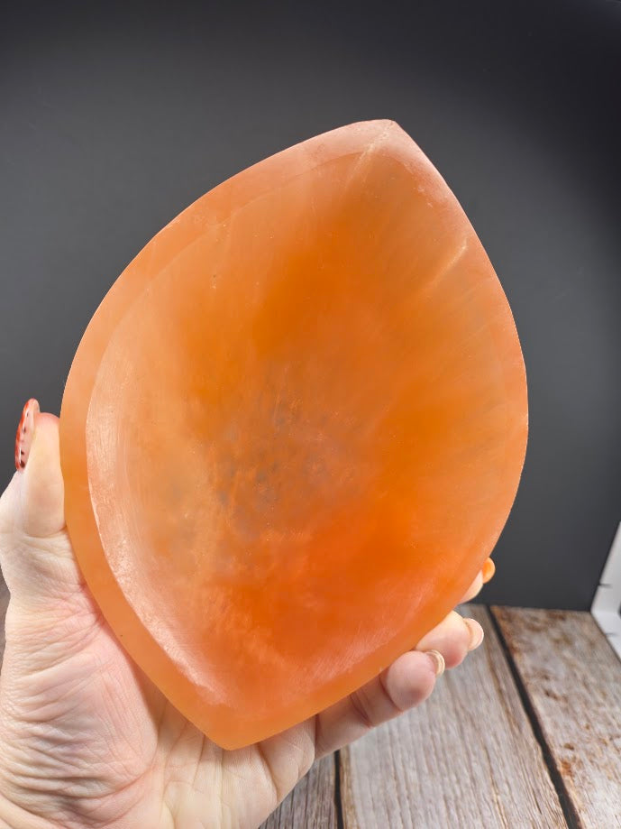 Natural Peach Satin Spar Marquise Shaped Bowl - Large