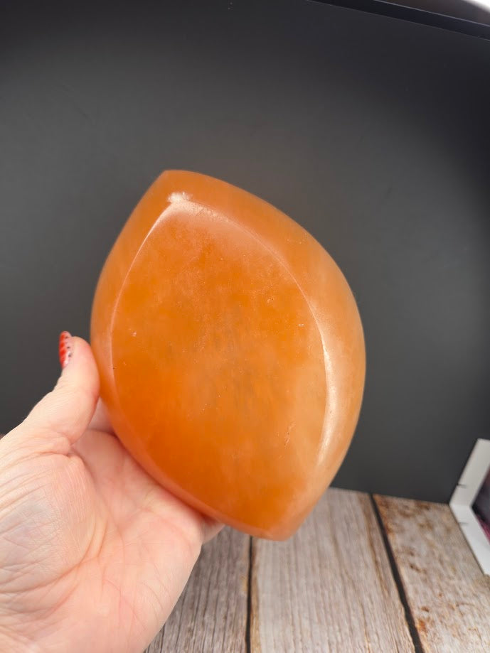 Natural Peach Satin Spar Marquise Shaped Bowl - Large