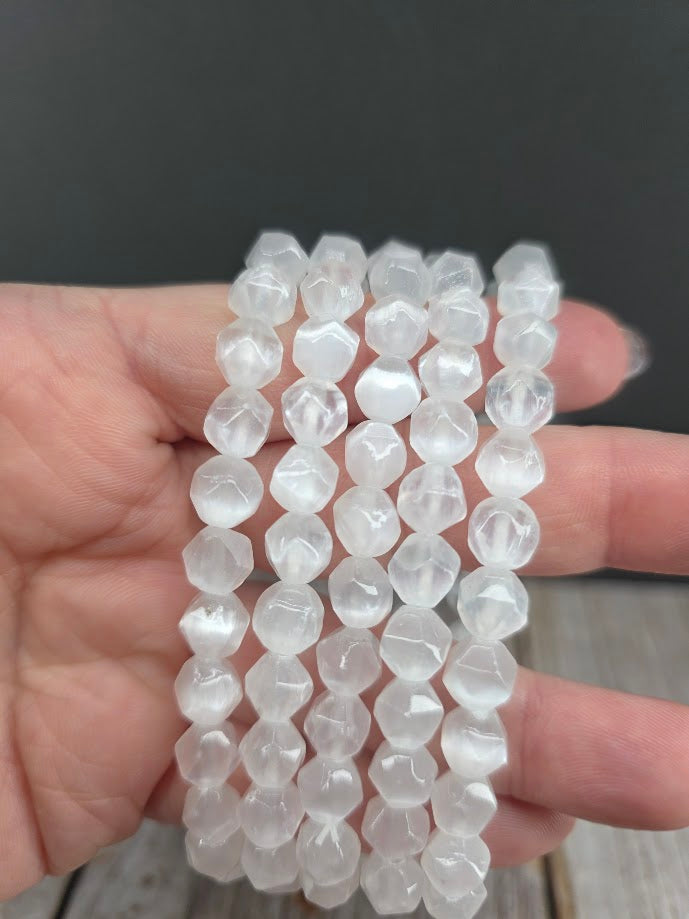 Natural Faceted Satin Spar 8mm Stretch Bracelet
