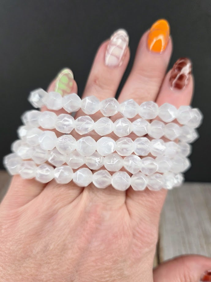 Natural Faceted Satin Spar 8mm Stretch Bracelet