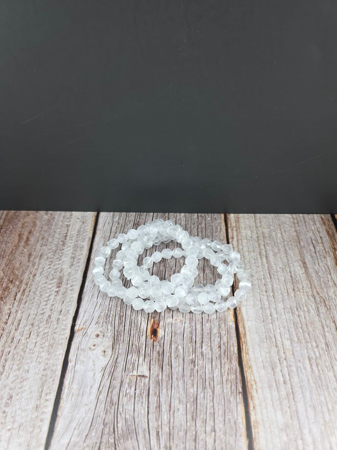 Natural Faceted Satin Spar 8mm Stretch Bracelet