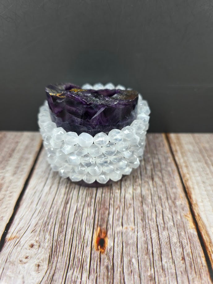 Natural Faceted Satin Spar 8mm Stretch Bracelet