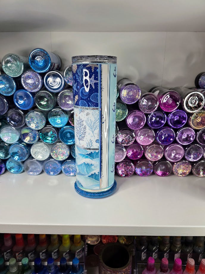 Blue Nautical | 30oz Skinny Stainless Steel Epoxy Tumbler