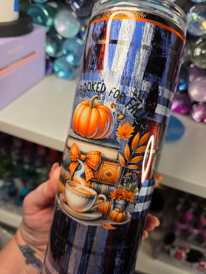 Fully Booked For Fall | 30oz Skinny Stainless Steel Epoxy Tumbler - Fall Theme