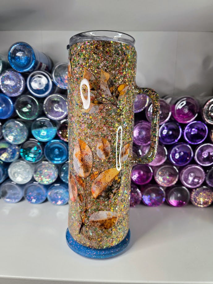 Golden Leaves | 30oz Skinny Stainless Steel Epoxy Tumbler with Handle - Imperfect