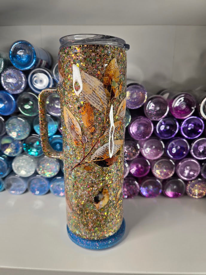 Golden Leaves | 30oz Skinny Stainless Steel Epoxy Tumbler with Handle - Imperfect