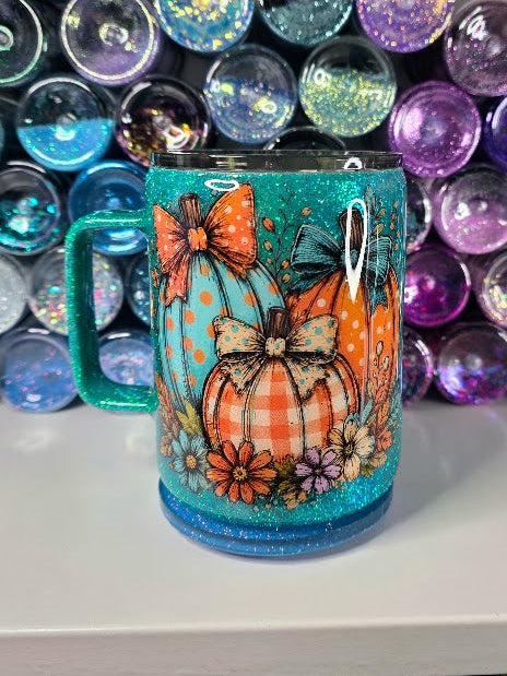 Teal & Orange Pumpkins | 10oz Coffee Cup Stainless Steel Epoxy Mug - Fall Theme