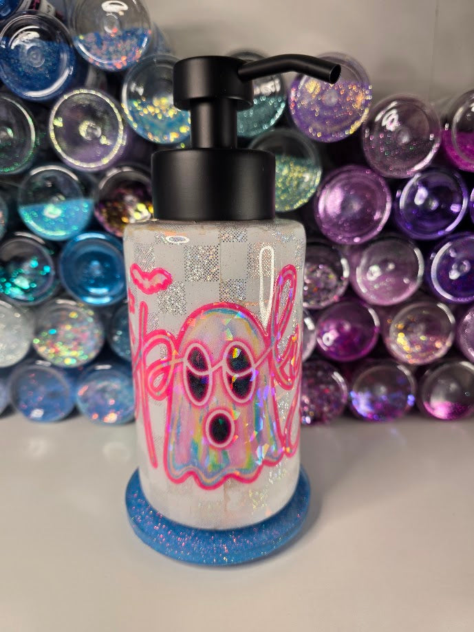 Holographic Spooky Pink Ghost Distressed Soap Dispenser - Halloween