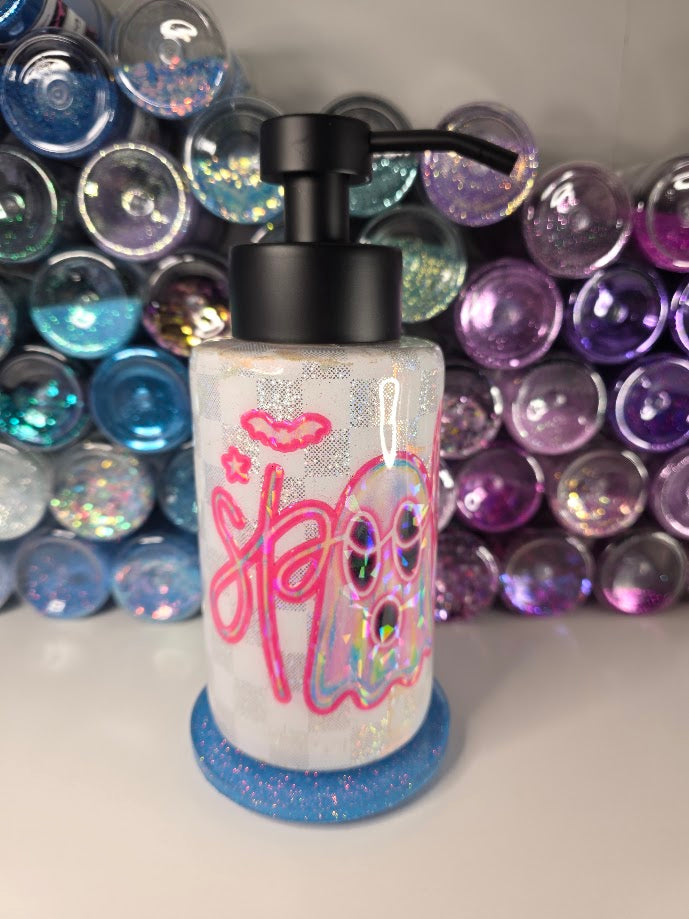 Holographic Spooky Pink Ghost Distressed Soap Dispenser - Halloween