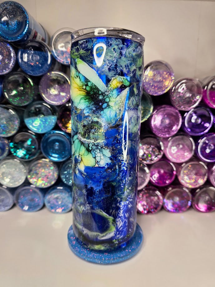Blue Hummingbirds Watercolor | 20oz Skinny Stainless Steel Epoxy Tumbler