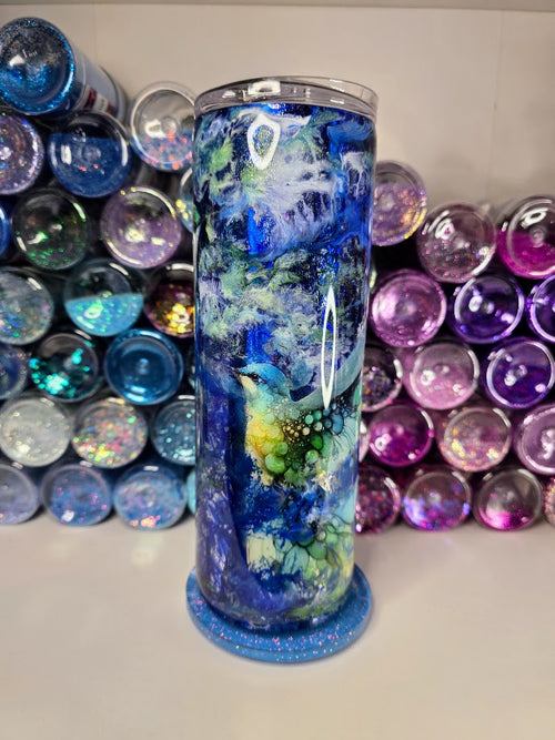 Blue Hummingbirds Watercolor | 20oz Skinny Stainless Steel Epoxy Tumbler