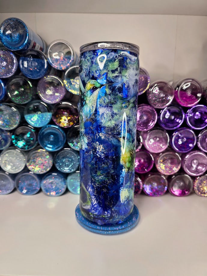 Blue Hummingbirds Watercolor | 20oz Skinny Stainless Steel Epoxy Tumbler