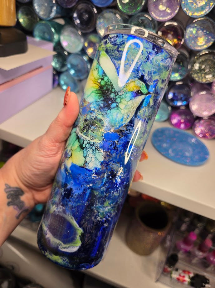 Blue Hummingbirds Watercolor | 20oz Skinny Stainless Steel Epoxy Tumbler