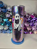 Ghost & Cat Oil Slick | 20oz Skinny Stainless Steel Epoxy Tumbler with Handle - Halloween