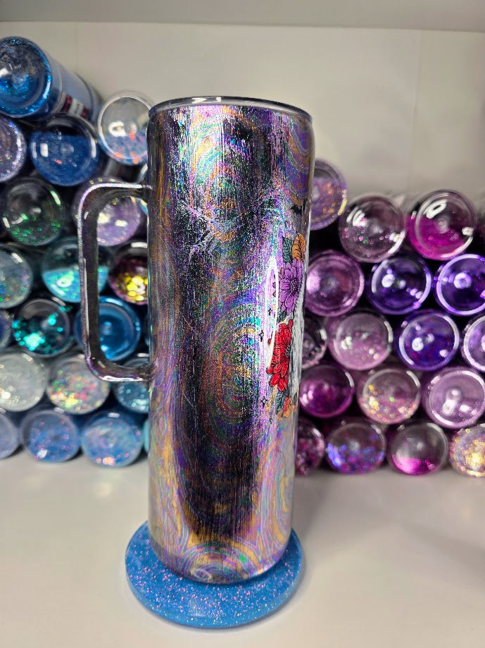 Ghost & Cat Oil Slick | 20oz Skinny Stainless Steel Epoxy Tumbler with Handle - Halloween