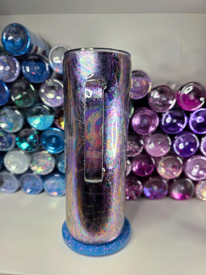Ghost & Cat Oil Slick | 20oz Skinny Stainless Steel Epoxy Tumbler with Handle - Halloween