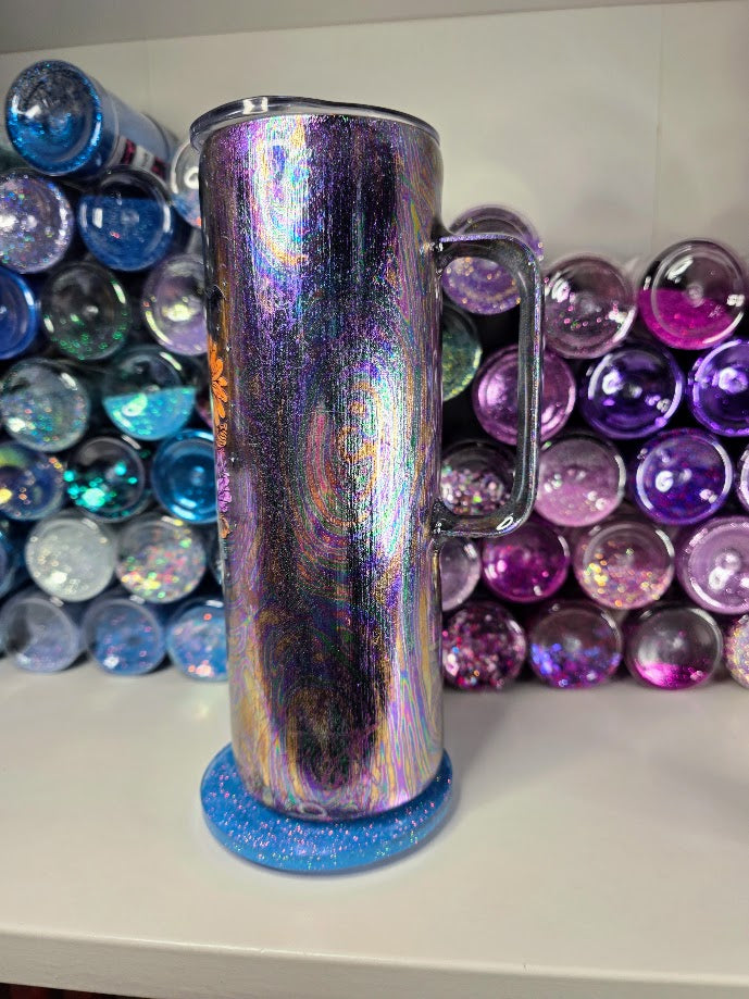 Ghost & Cat Oil Slick | 20oz Skinny Stainless Steel Epoxy Tumbler with Handle - Halloween