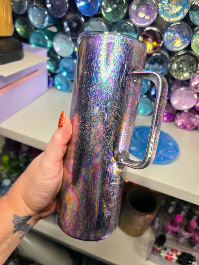 Ghost & Cat Oil Slick | 20oz Skinny Stainless Steel Epoxy Tumbler with Handle - Halloween