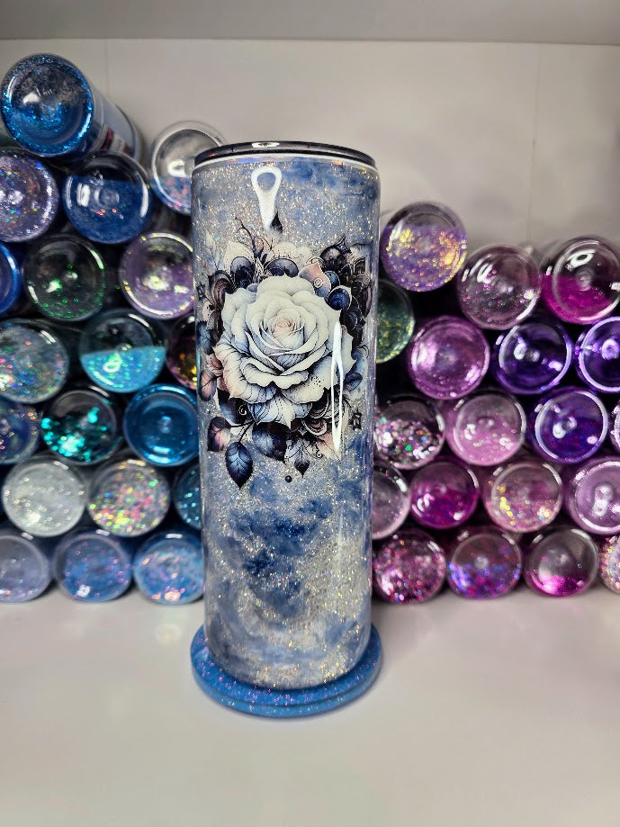 Blue Mist with Rose | 20oz Skinny Stainless Steel Epoxy Tumbler