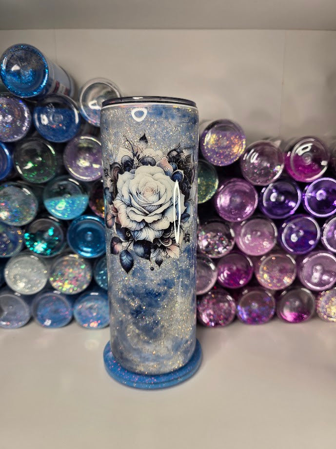 Blue Mist with Rose | 20oz Skinny Stainless Steel Epoxy Tumbler