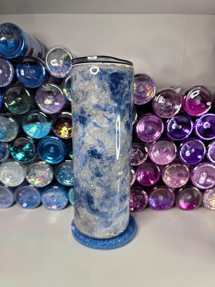 Blue Mist with Rose | 20oz Skinny Stainless Steel Epoxy Tumbler