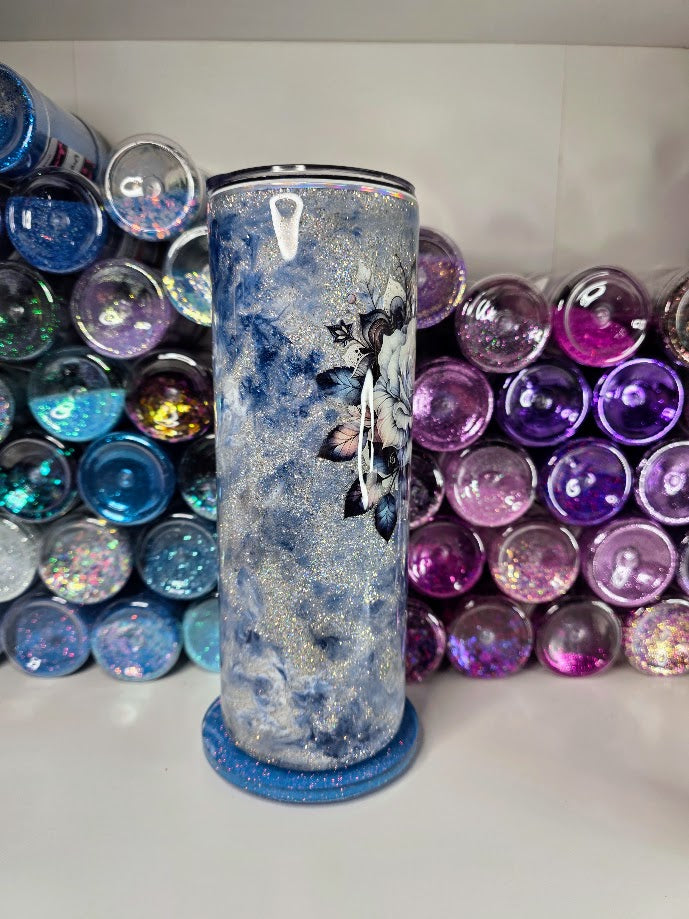 Blue Mist with Rose | 20oz Skinny Stainless Steel Epoxy Tumbler