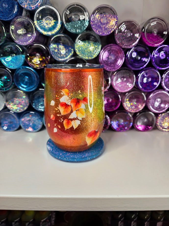 Fall Leaves | 12oz Stemless Wine Glass Stainless Epoxy Tumbler - Fall