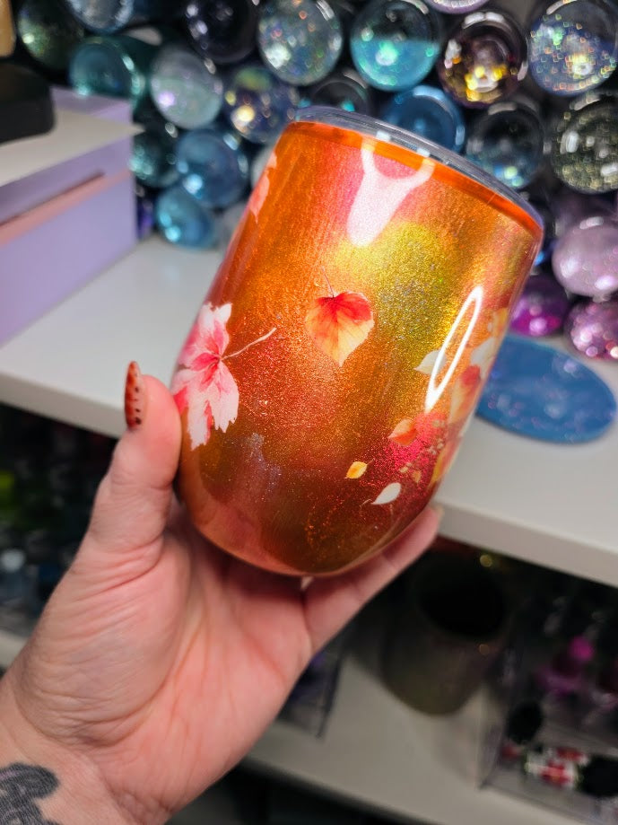 Fall Leaves | 12oz Stemless Wine Glass Stainless Epoxy Tumbler - Fall
