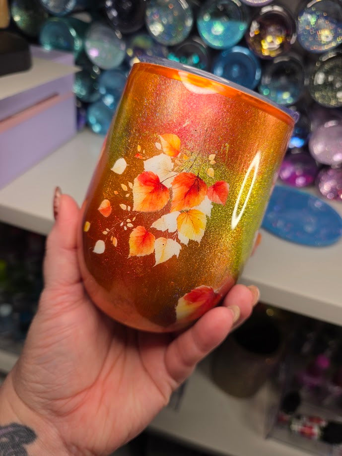 Fall Leaves | 12oz Stemless Wine Glass Stainless Epoxy Tumbler - Fall
