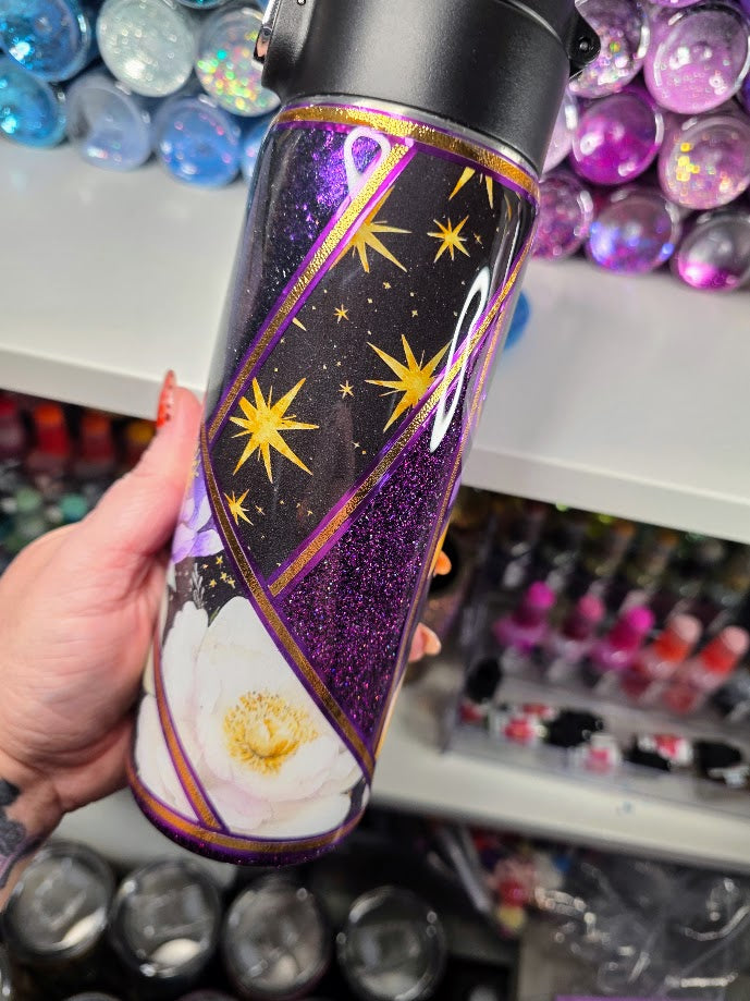 Purple Stars Patchwork | 17oz Push Top Stainless Steel Epoxy Tumbler