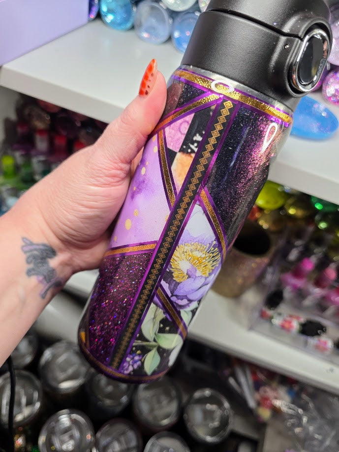 Purple Stars Patchwork | 17oz Push Top Stainless Steel Epoxy Tumbler