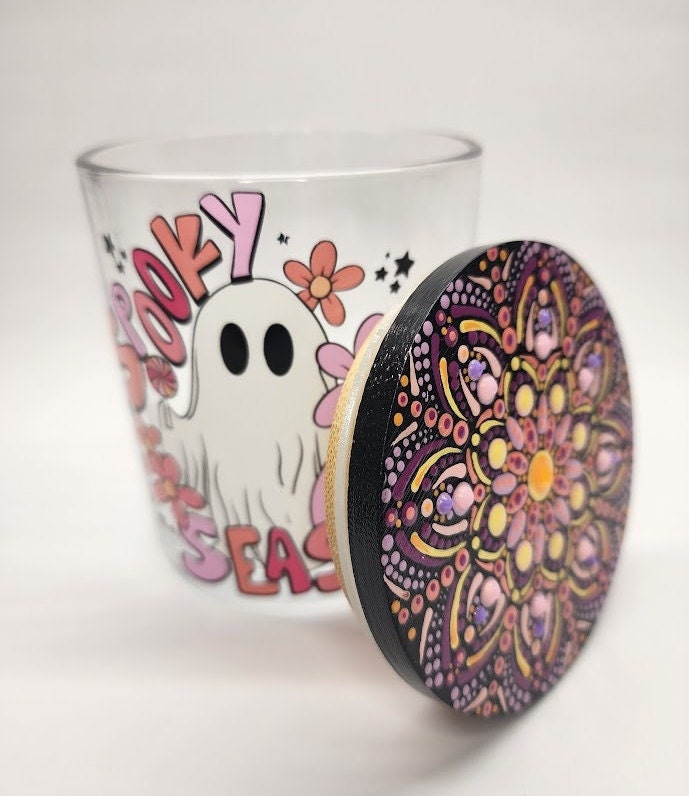Spooky Season Ghost Mandala Stash Jar - Halloween