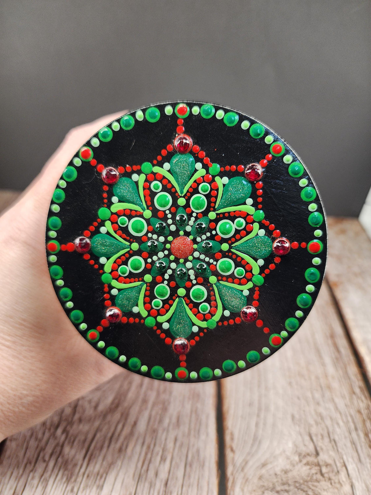 Traditional Christmas Glass Mandala Stash Jar