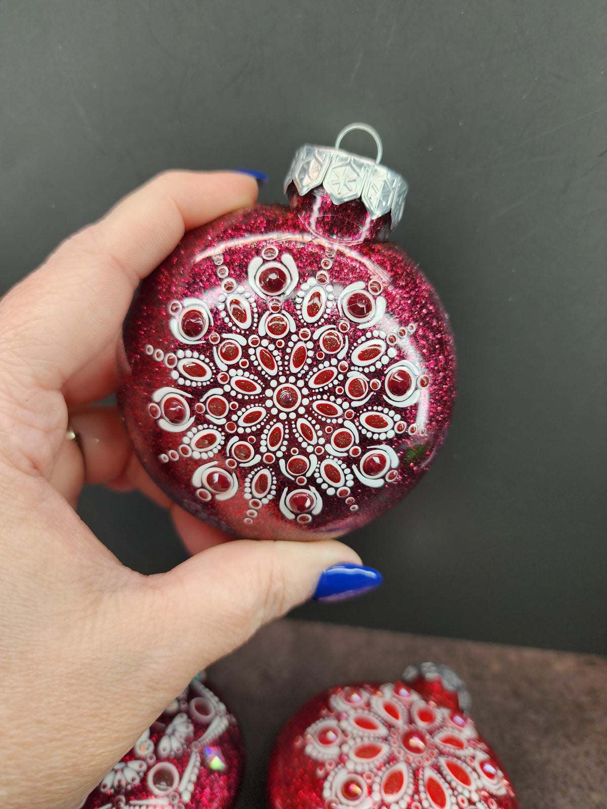 Reds - Hand Painted Mandala Glitter Ornament | Shatter Proof & Pet Friendly