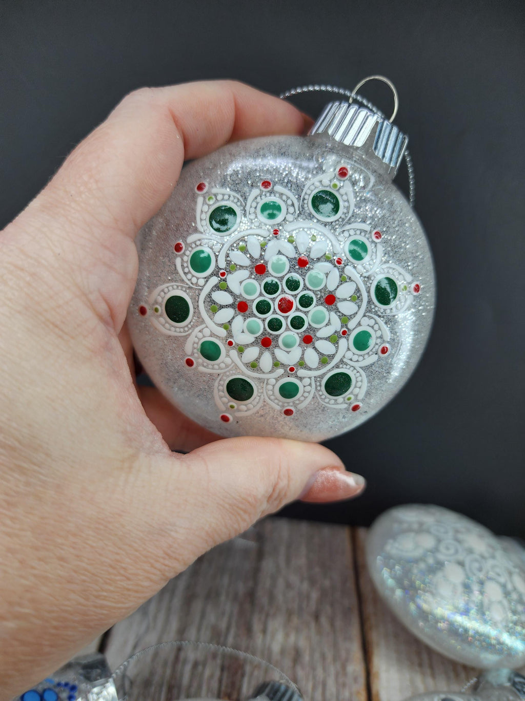 Whites & Champagnes - Hand Painted Mandala Glitter Ornament | Shatter Proof & Pet Friendly