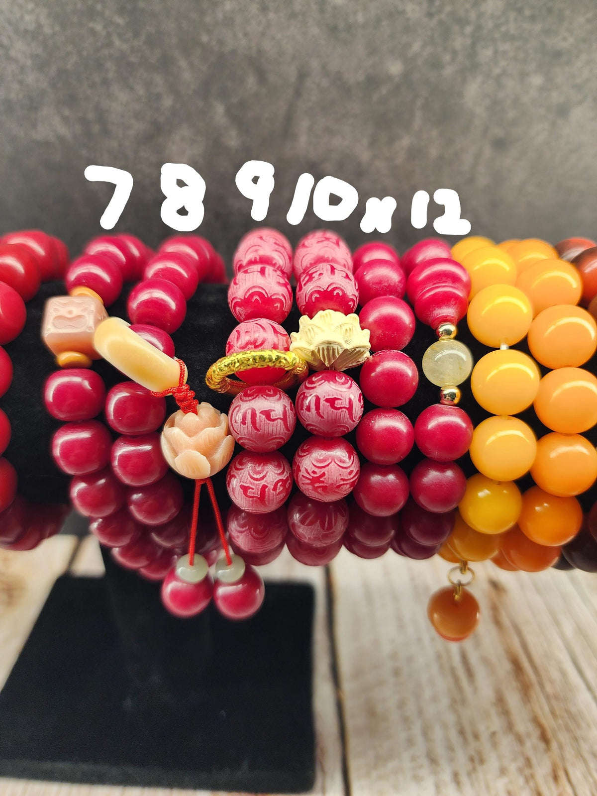 Natural Bodhi Seed Stretch Bracelet | Red & Orange